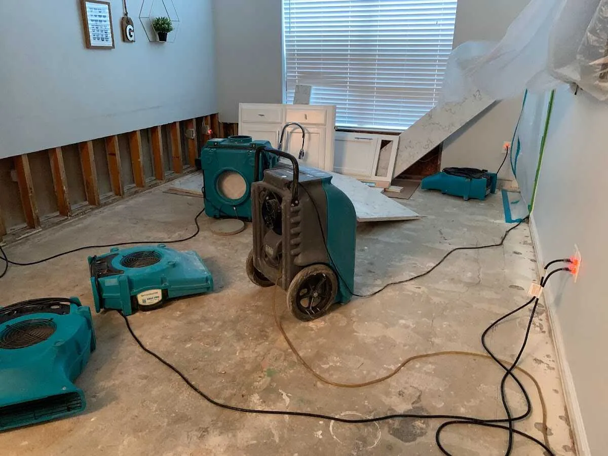 Dehumidifier in flood-cut room for Water Damage Restoration in Lower Southampton